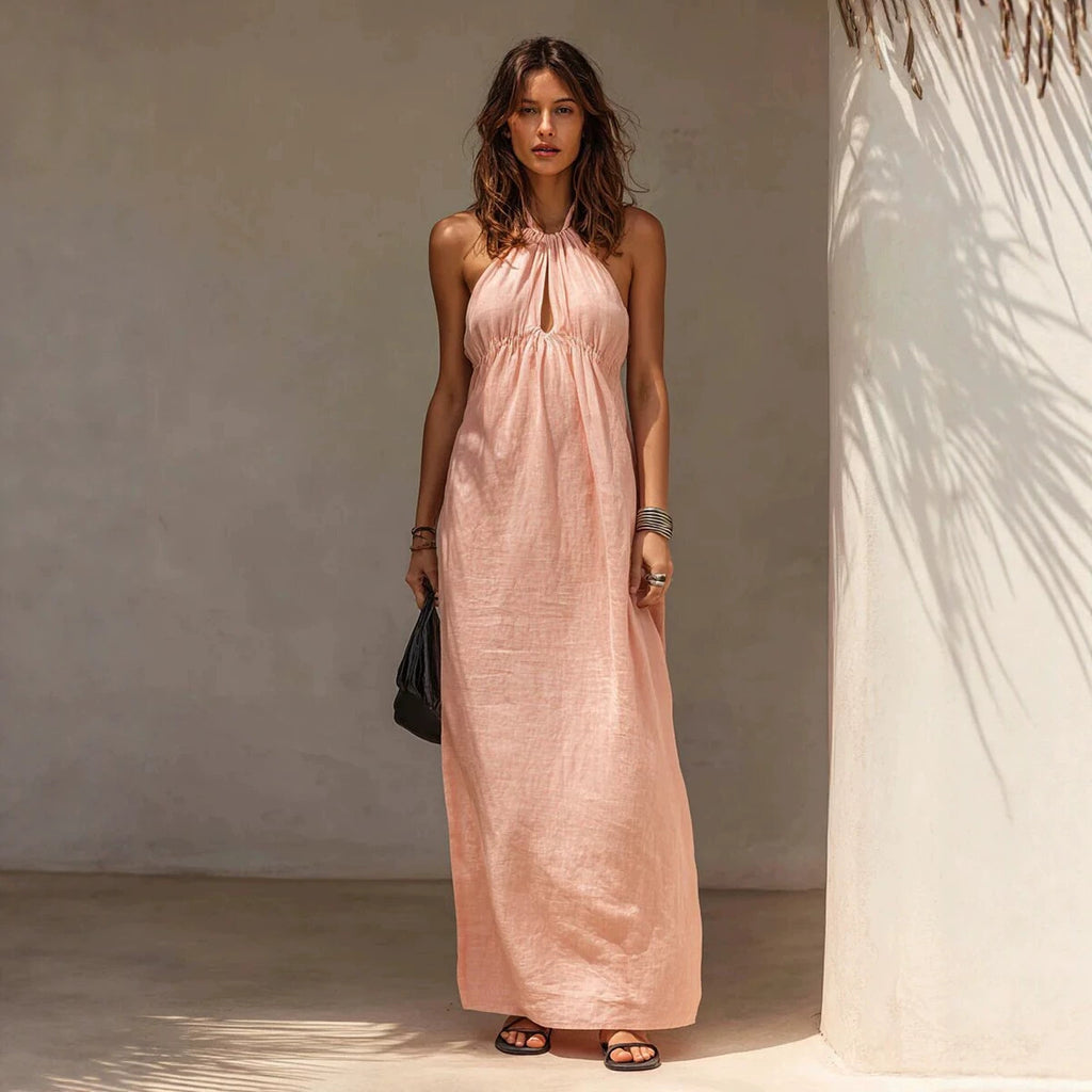 Womens Solid-color Long Halter-neck Dress – Premium 0 | RICALOUX