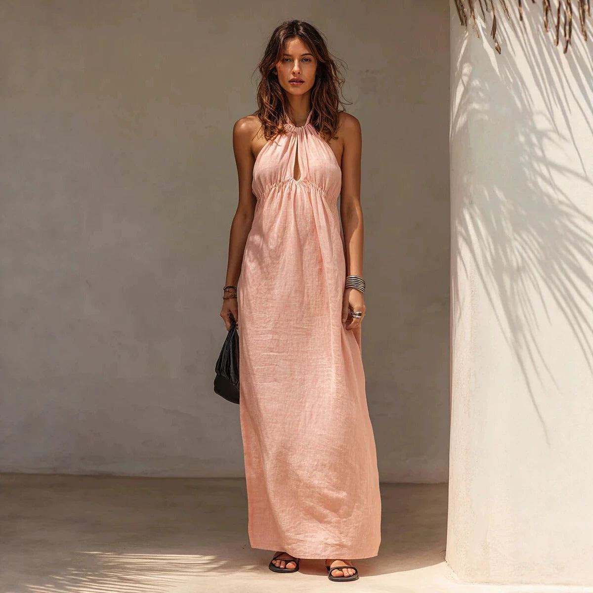 Womens Solid-color Long Halter-neck Dress – Premium 0 | RICALOUX