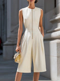 Solid-color Zip-front Crew-neck Sleeveless Wide-leg Jumpsuit – Premium 0 | RICALOUX