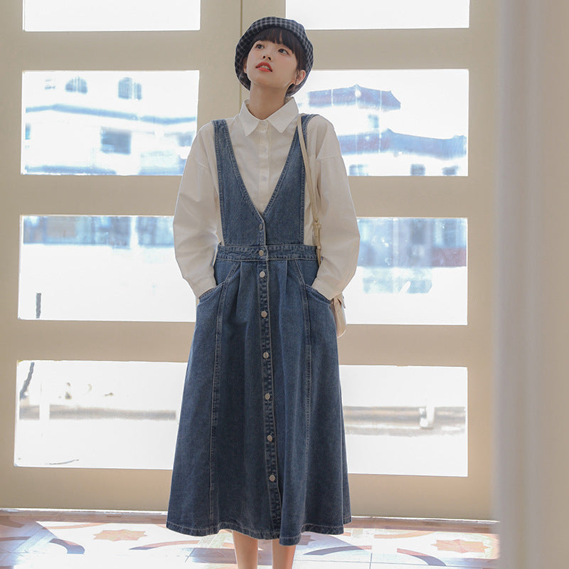 Salty-style Suspender Dress Womens Japanese-style Versatile And Relaxed Preppy Look by Ricaloux