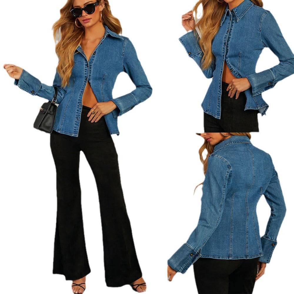Autumn Casual Lapel Single-breasted Womens Long-sleeve Denim Jacket – Premium 0 | RICALOUX