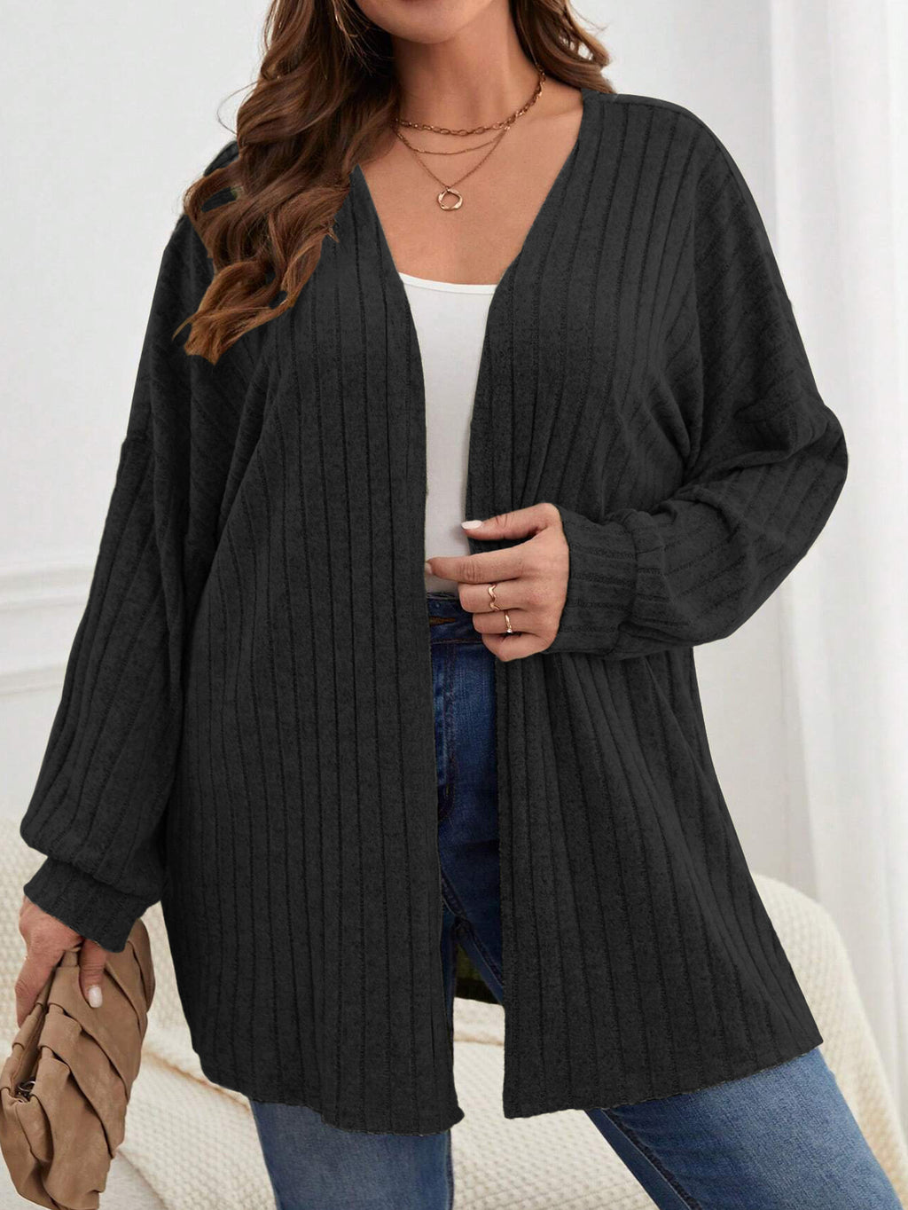 Long Sleeve Solid Color Loose Cardigan Top Women's Knitting Coat by Ricaloux