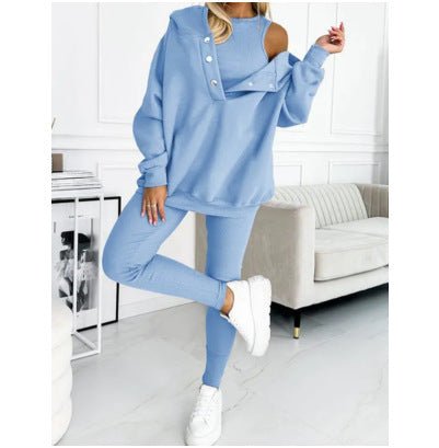 Women's Solid Color Vest Hoodie And Pants Set - RICALOUX