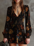 Retro Floral Print Pleated Waist Velvet Mini Dress – Premium 4 | RICALOUX