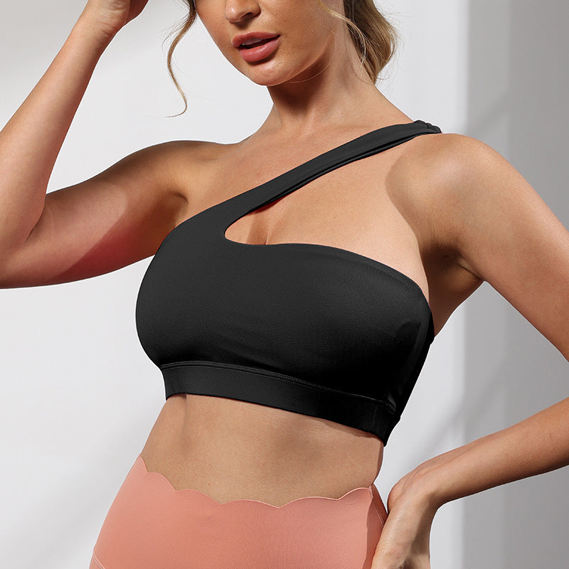 European And American Bare-feel Sports Bra One-shoulder Yoga Bra Stylish Sports Back by Ricaloux