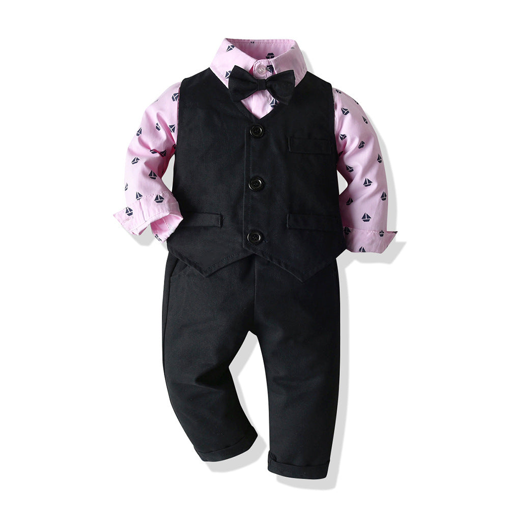 Top and Top Boys Gentleman Clothing Set Cotton Long Sleeve Bowtie Shirt+Waistcoat+Pants 3Pcs Suit Kids Boy Casual Clothes Set by Ricaloux