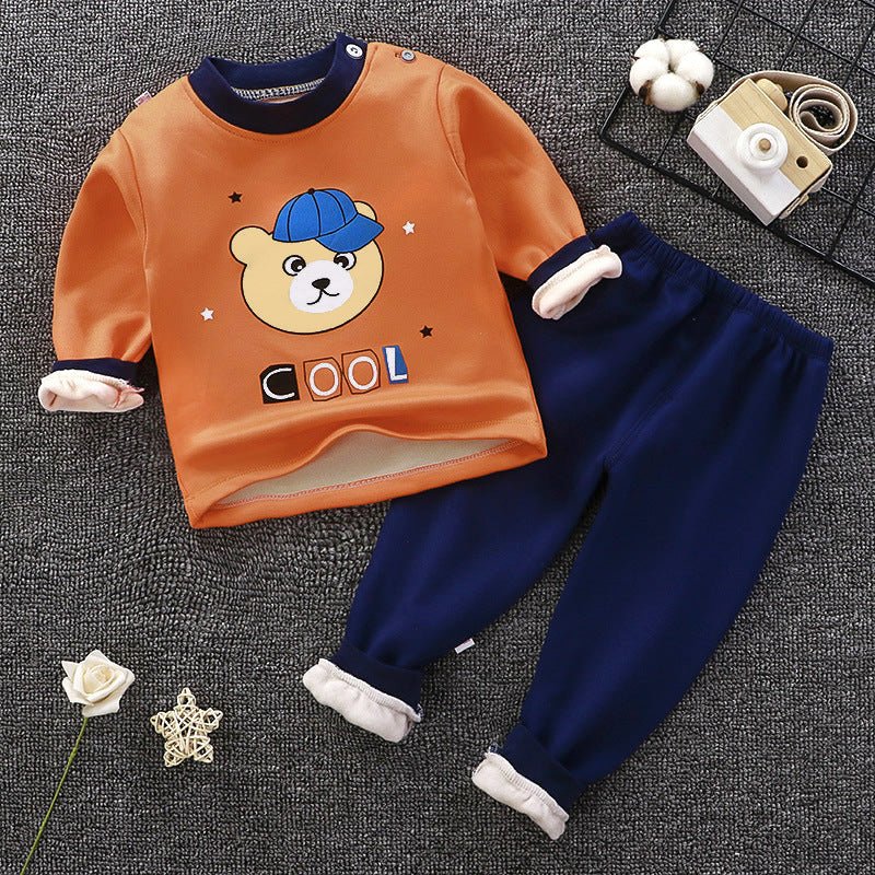 Children's Thermal Underwear Suit Fleece-lined Thickened Boys Girls Autumn Clothing - RICALOUX