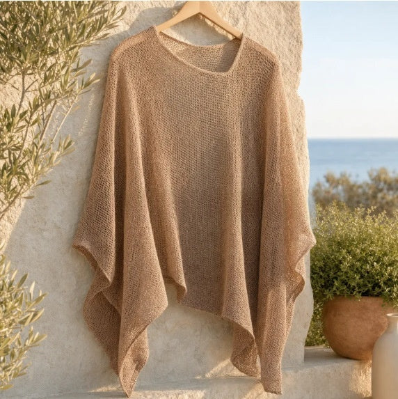 Womens Solid-Color Knitted Cape Blouse by Ricaloux
