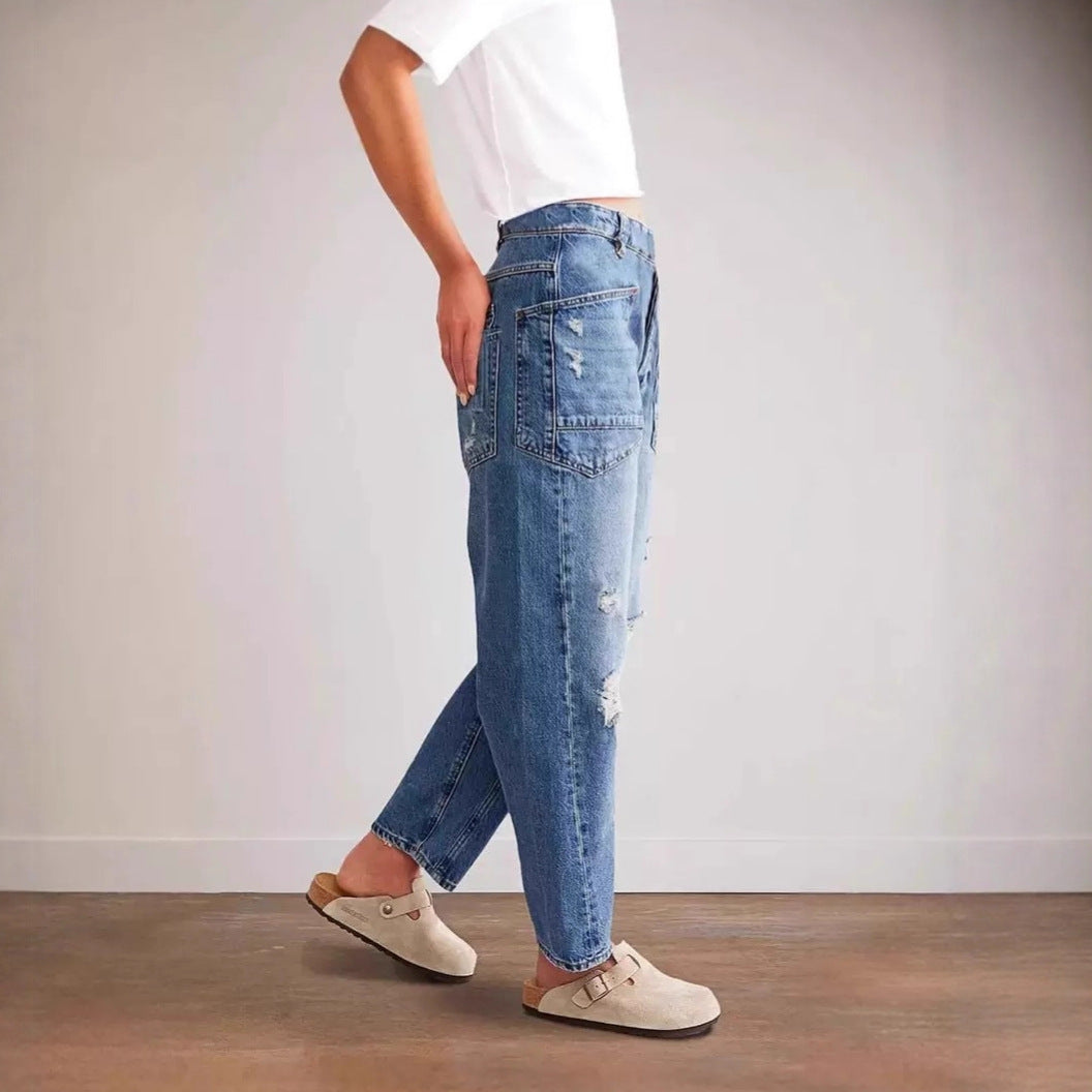 Retro Patchwork Wide Ocketed Distressed Jeans – Premium 0 | RICALOUX