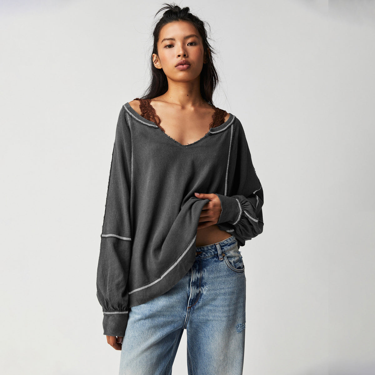 Womens V-neck Knit Sweater Casual Style by Ricaloux