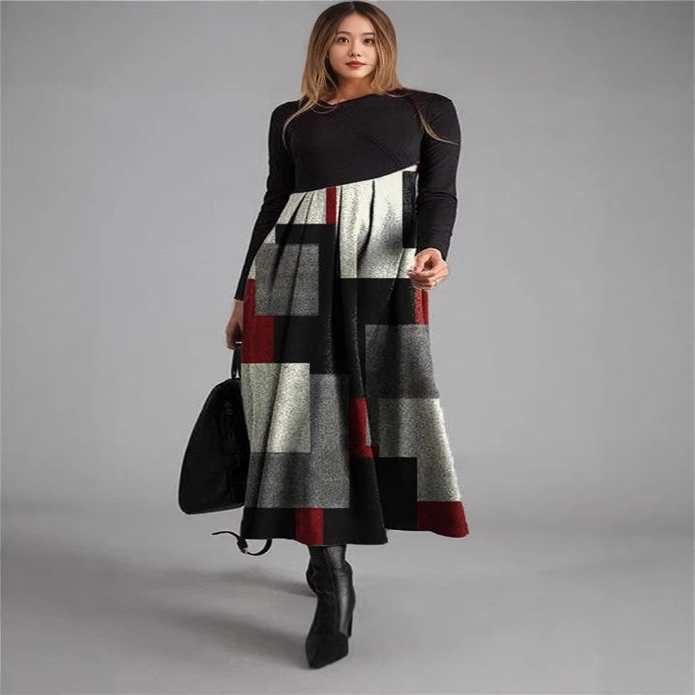 New Womens Long Sleeve Patchwork Plaid Dress by Ricaloux