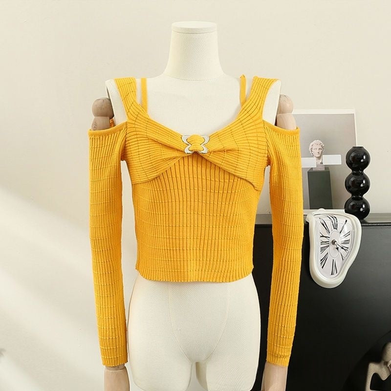 Alluring Long-sleeve Knit Top With A One-shoulder Design – Premium 0 | RICALOUX