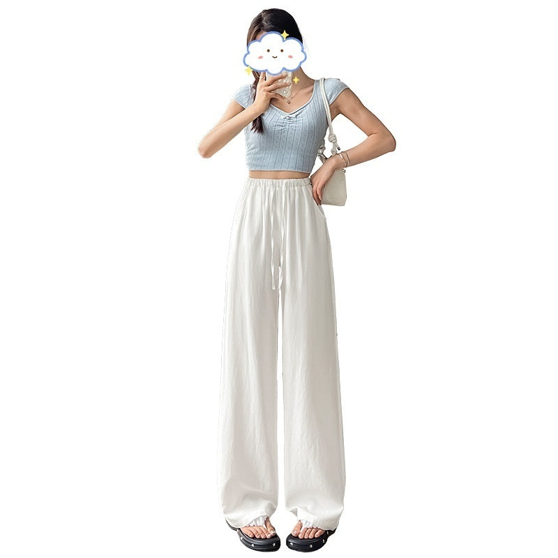 White Cotton-linen Wide-leg Viscose Floor-length Pants – Premium 0 | RICALOUX
