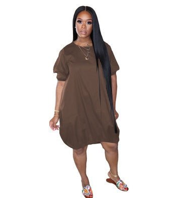 Women's New Solid Color Casual Bubble Skirt Dress - RICALOUX
