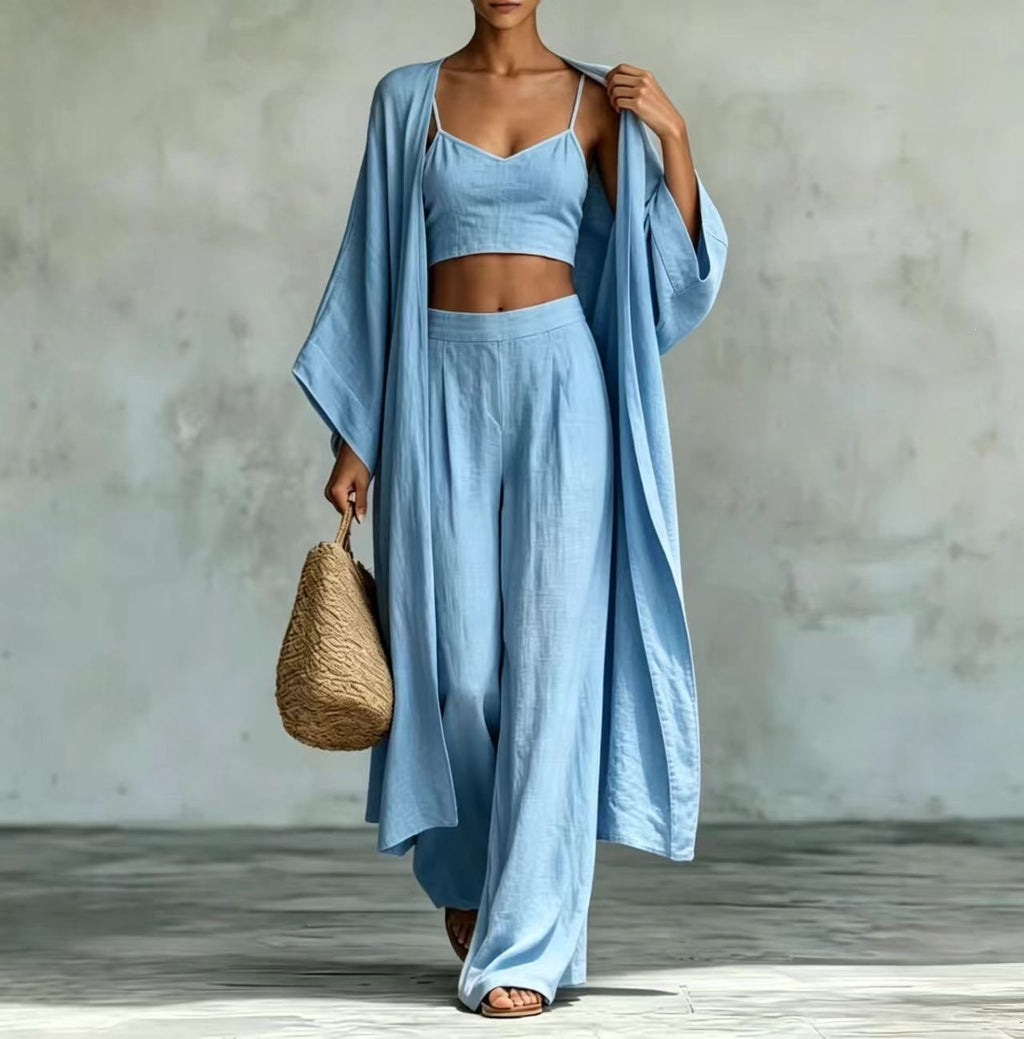 Cardigan Camisole High Waisted Wide Leg Pants Three Piece Set – Premium 0 | RICALOUX