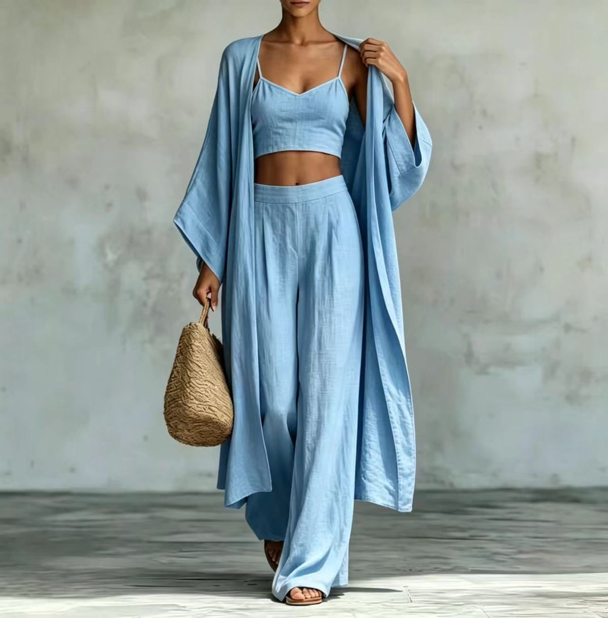 Cardigan Camisole High Waisted Wide Leg Pants Three Piece Set – Premium 0 | RICALOUX