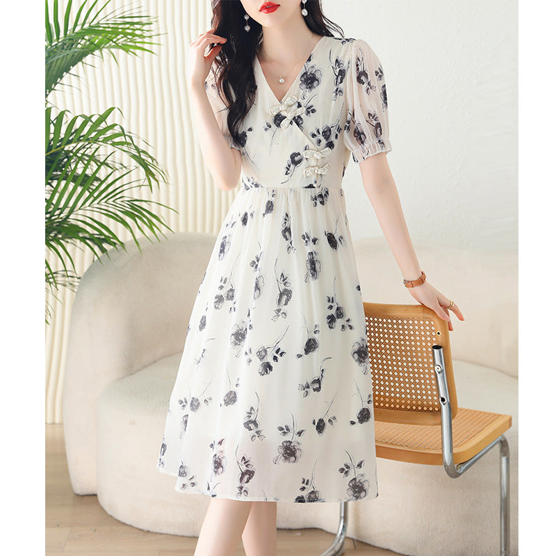 Elegant Chiffon Dress With A Fitted Waist For Women by Ricaloux