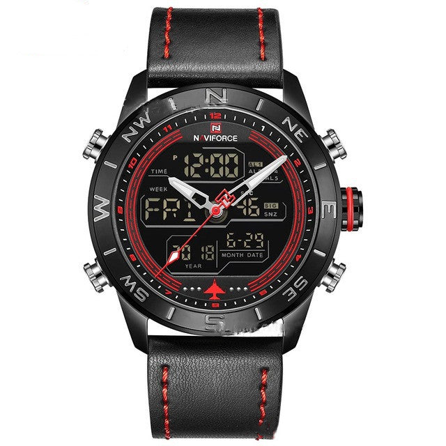 NAVIFORCE 9144 Fashion Gold Men Sport Watches Mens LED Analog Digital Watch Army Military Leather Quartz Watch Relogio Masculino – Premium 0 | RICALOUX