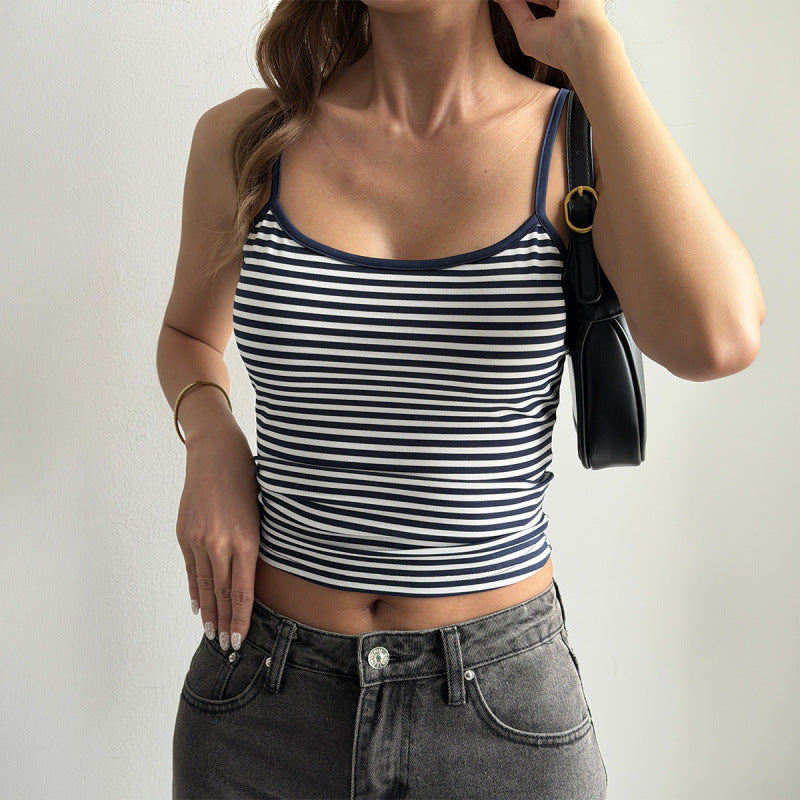 Womens Striped Strap Tank Top T-Shirt by Ricaloux