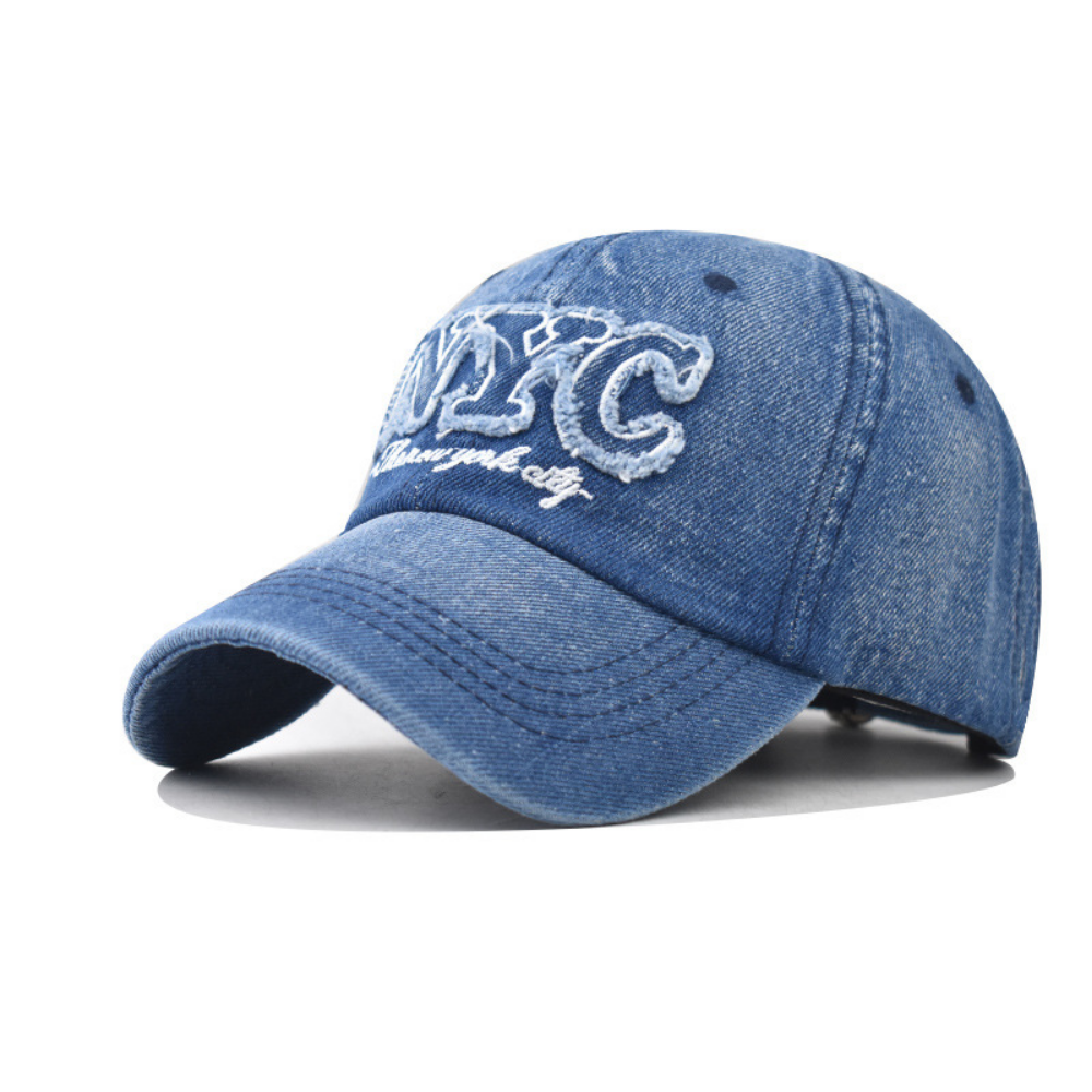 Men And Women Can Both Wear This Distressed NYC Patchwork Letter Embroidery Fashion Retro Style Baseball Cap For Outdoor Outings. It Is Versatile And Suitable For Various Occasions. by Ricaloux