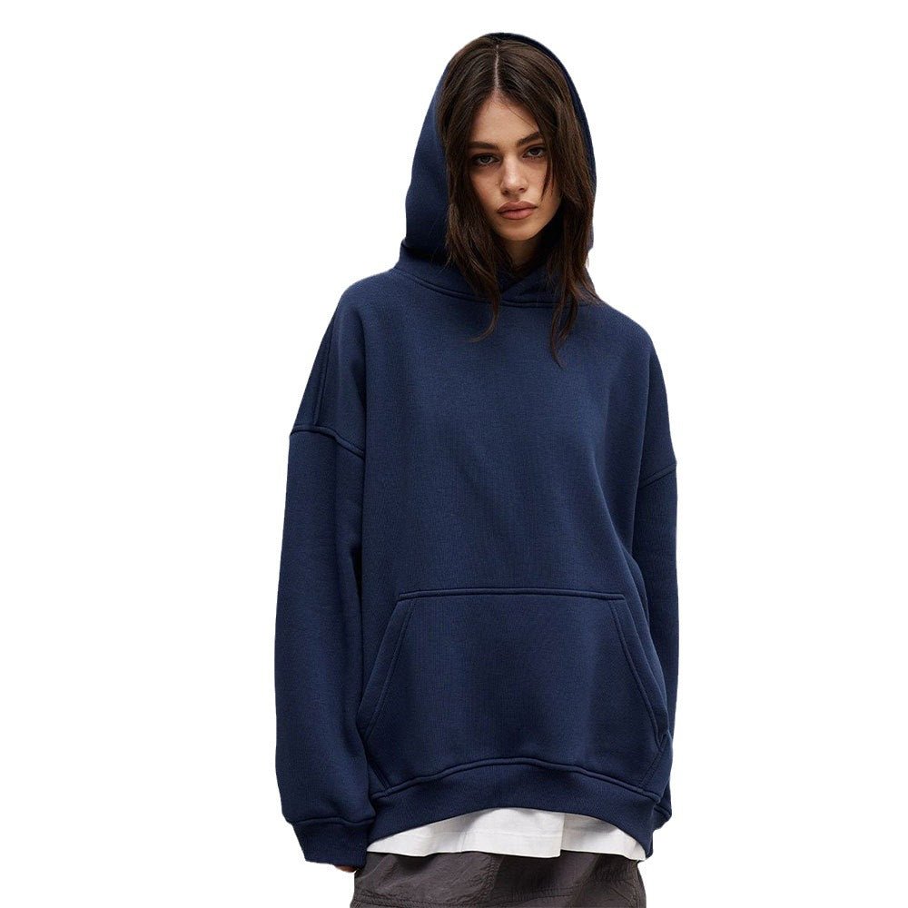 Street Boyfriend Style Polar Fleece Loose Pockets Hooded Sweater - RICALOUX
