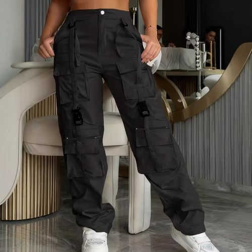 Casual Athletic Pants Featuring A Drawstring Dual Zippers And Multiple Pockets by Ricaloux