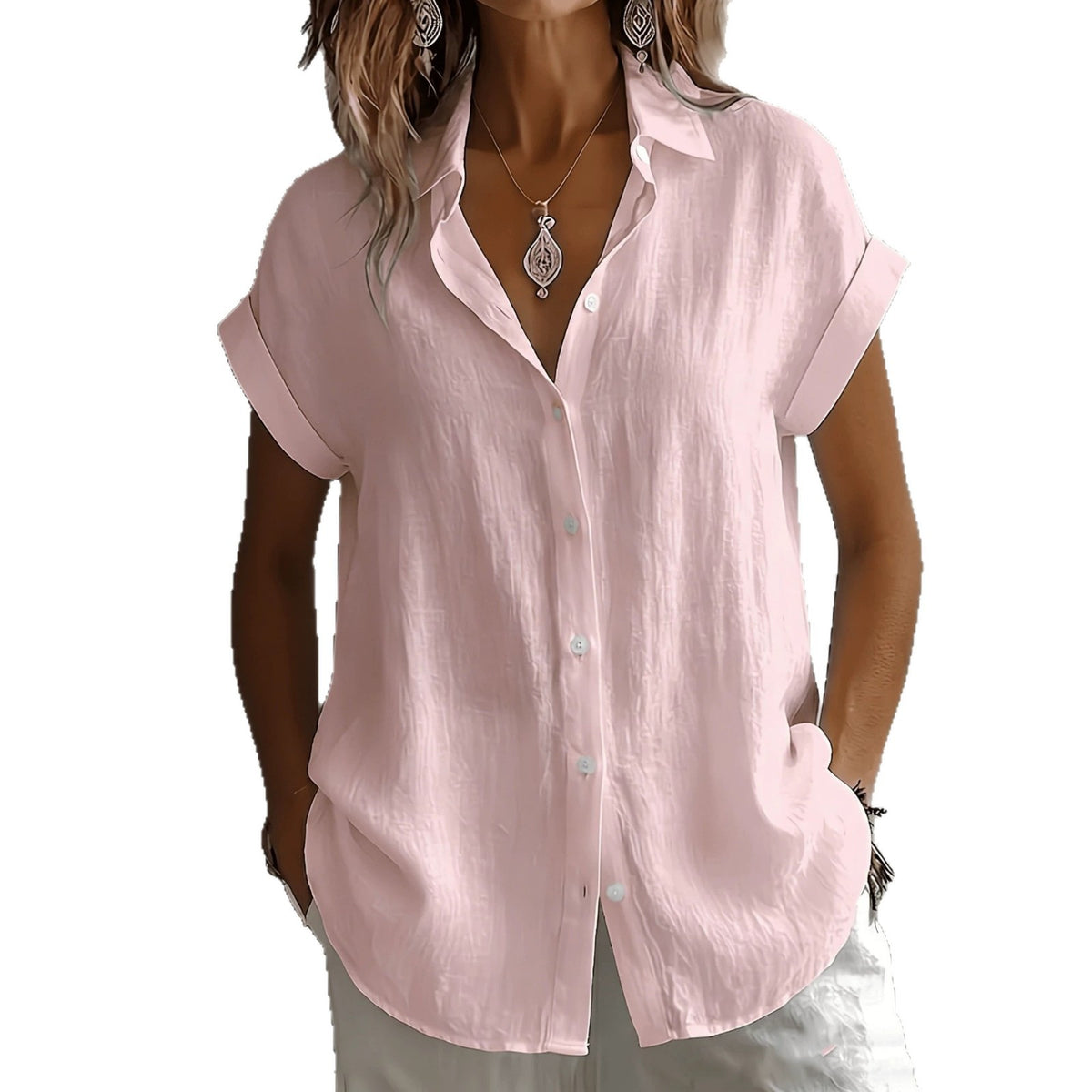 Womens Breathable Pleated-texture Casual Blouse by Ricaloux