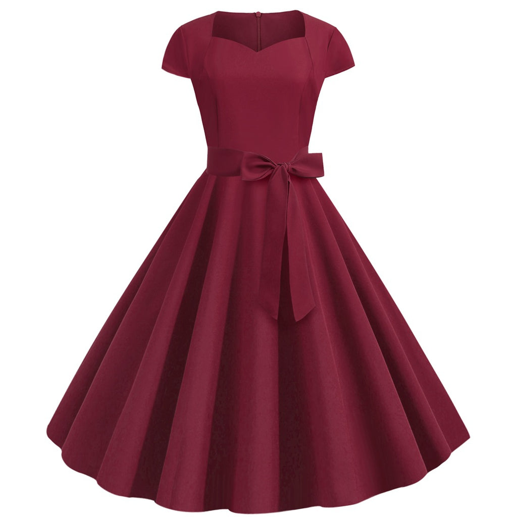 Solid-color Sleeveless A-line Dress With A Belt by Ricaloux