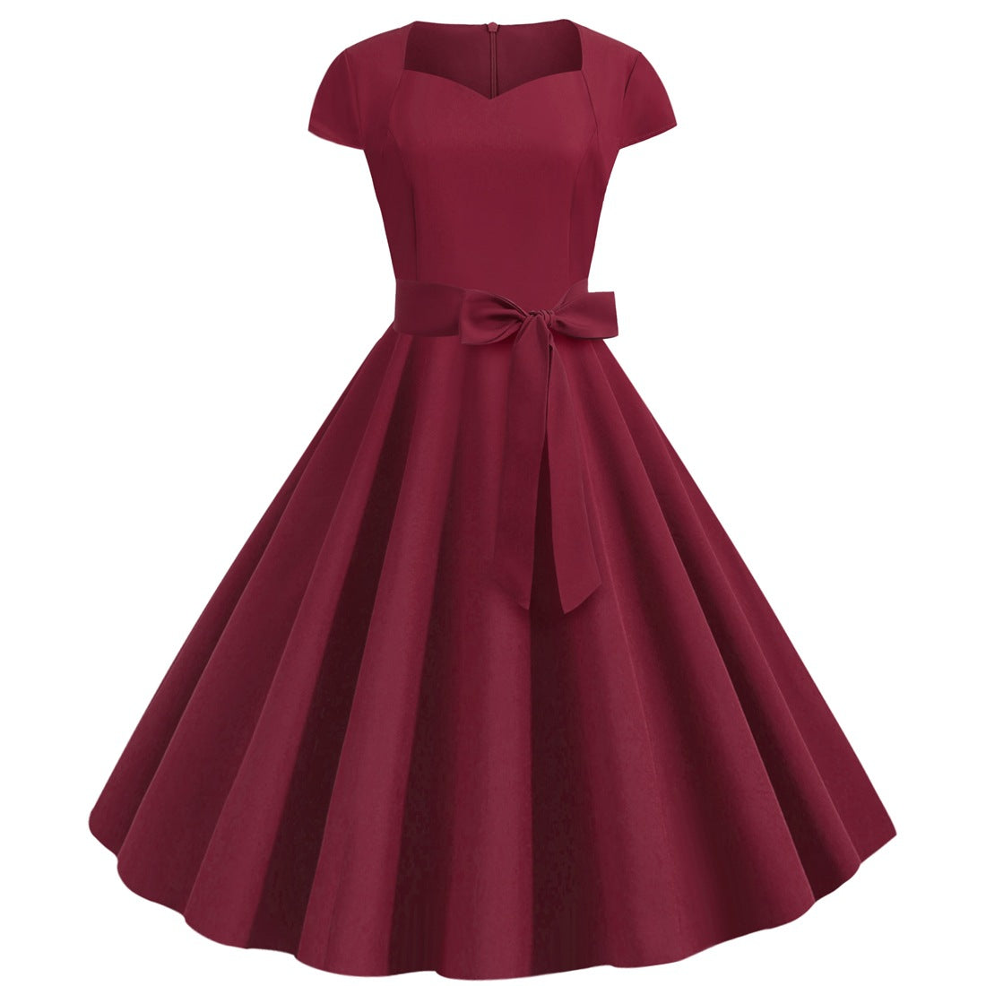 Solid-color Sleeveless A-line Dress With A Belt by Ricaloux