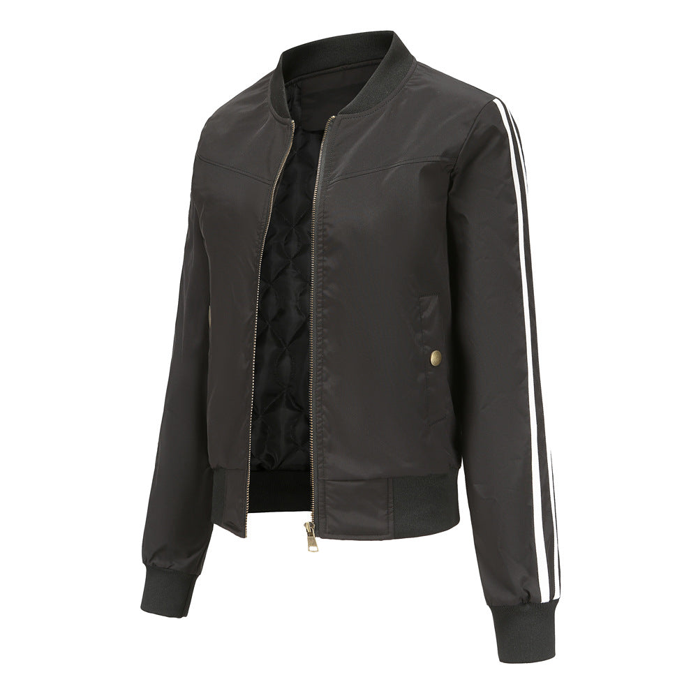 Womens Cropped Aviator Jacket Springautumn Fleece-lined Coat by Ricaloux