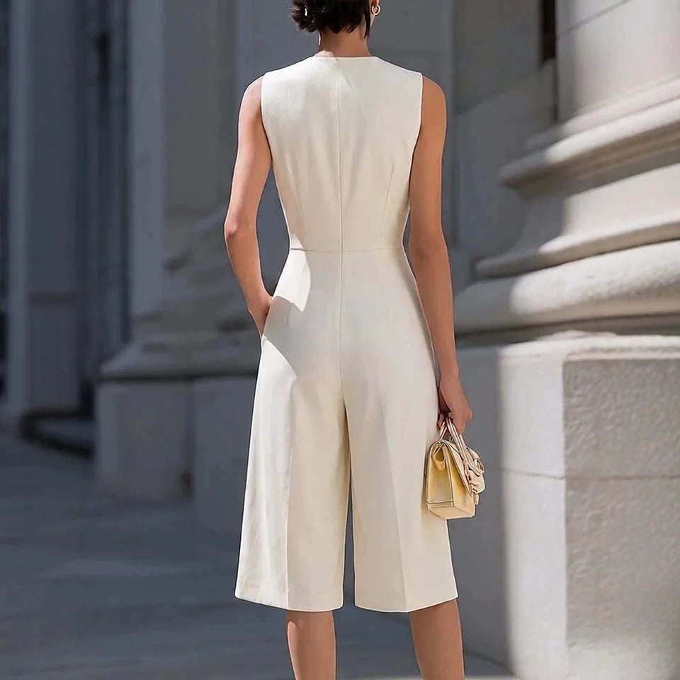 Solid-color Zip-front Crew-neck Sleeveless Wide-leg Jumpsuit – Premium 0 | RICALOUX