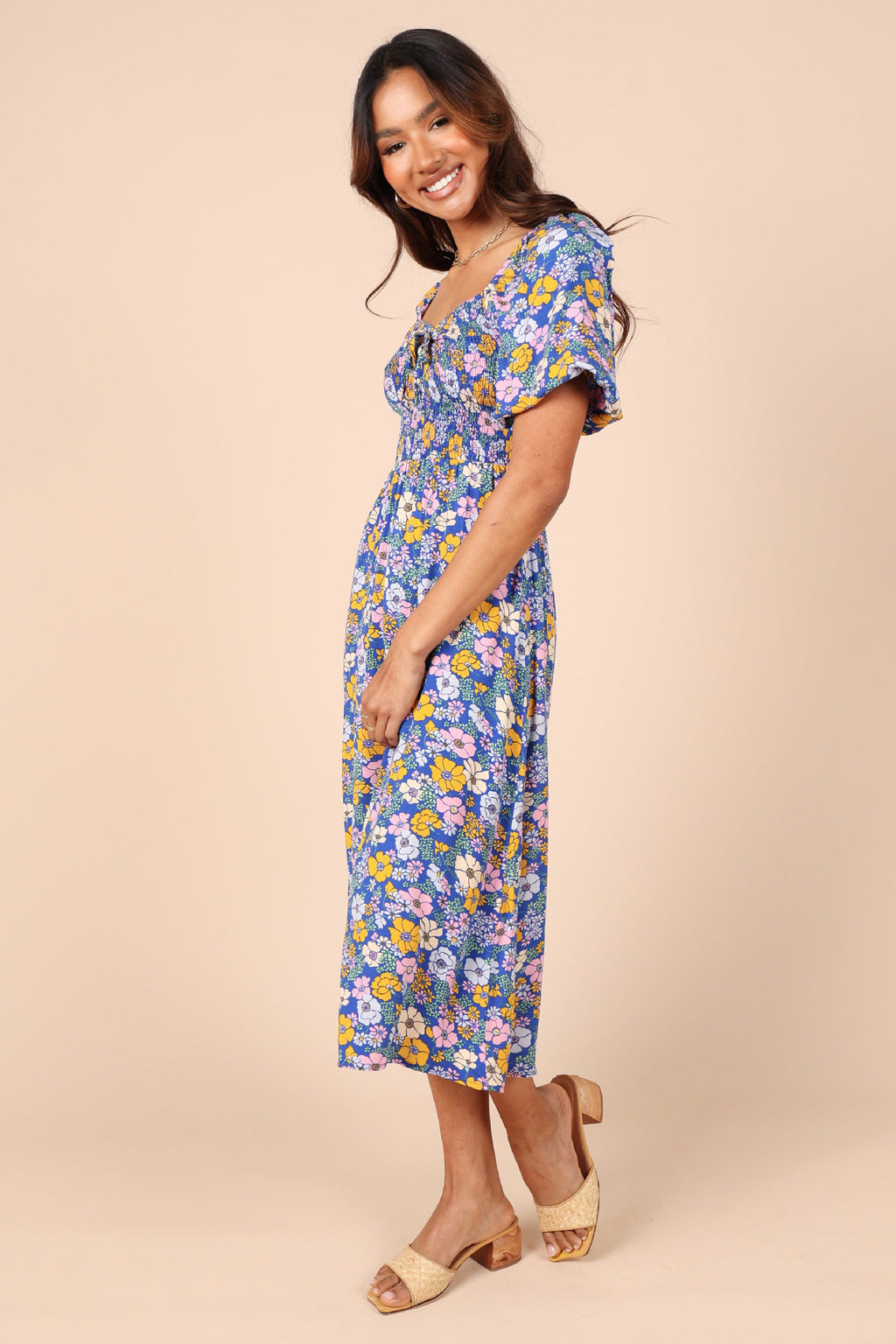 Short-sleeve A-line Dress Rayon Pastoral Resort Style One-piece by Ricaloux