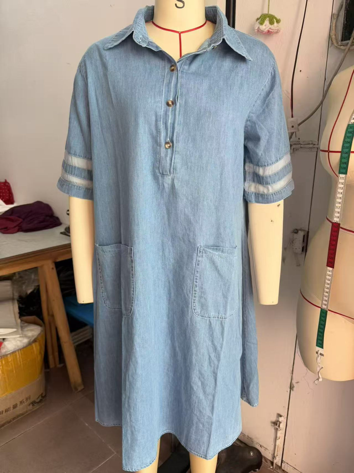 Womens Denim Shirt-Style Casual Dress by Ricaloux