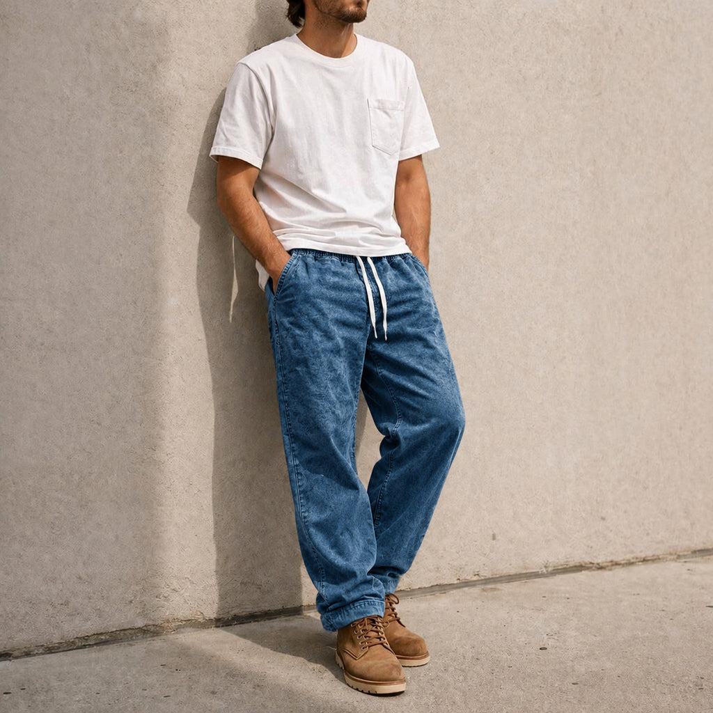 Mens Relaxed-fit Straight-leg Casual Drawstring Jeans by Ricaloux