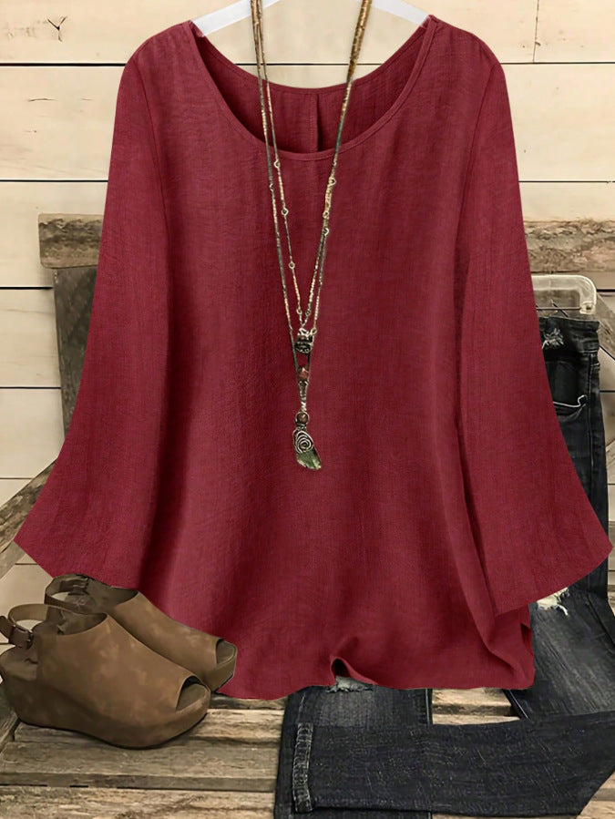Womens Loose-fitting Long-sleeve Crew-neck Top by Ricaloux