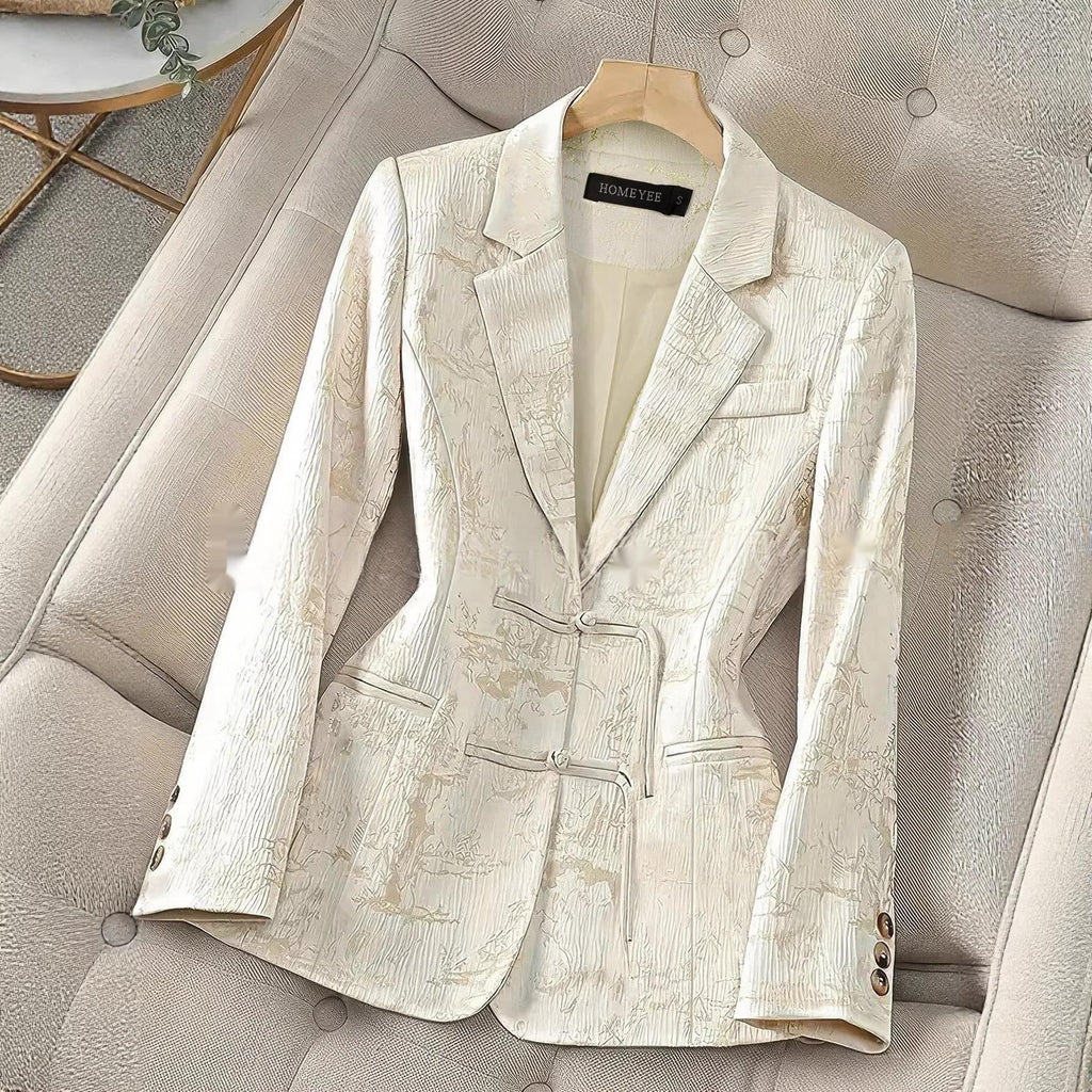 Chinese-style Solid-color Elegant Jacquard Two-button Blazer – Premium 0 | RICALOUX