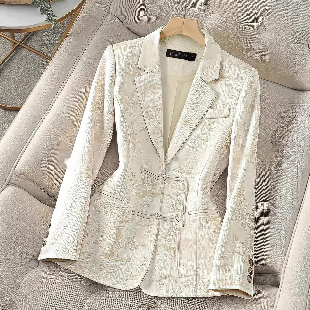 Chinese-style Solid-color Elegant Jacquard Two-button Blazer – Premium 0 | RICALOUX