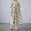 Loose-paneled Cotton And Linen V-neck Short-sleeved Dress - RICALOUX