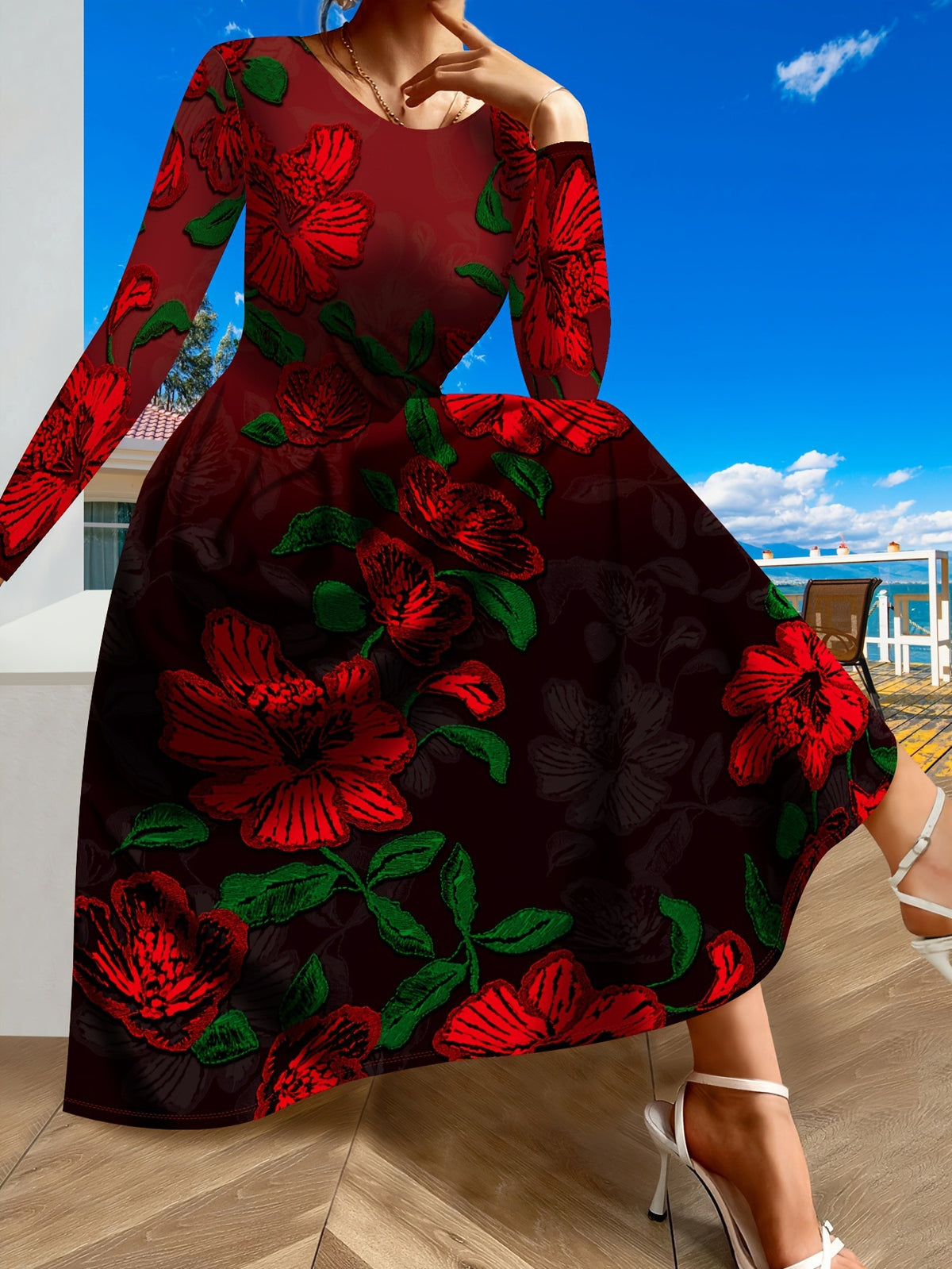 Printed Elegant Long Dress For Parties – Premium 0 | RICALOUX