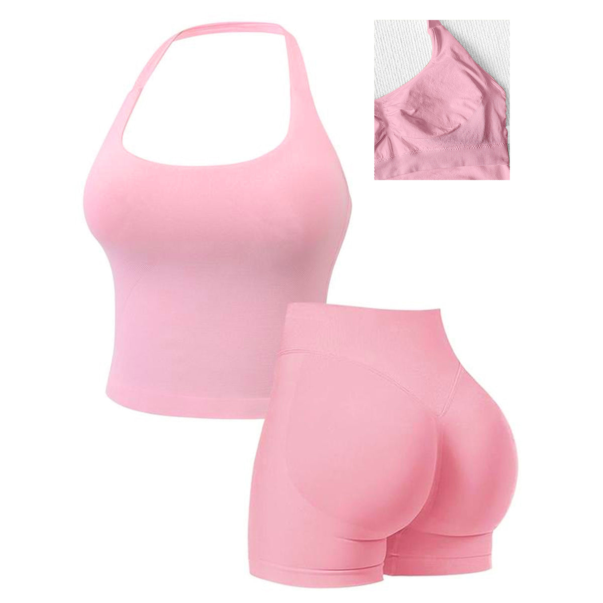 New Halter-Neck Seamless Yoga Backless Camisole And High-Waisted Workout Set by Ricaloux