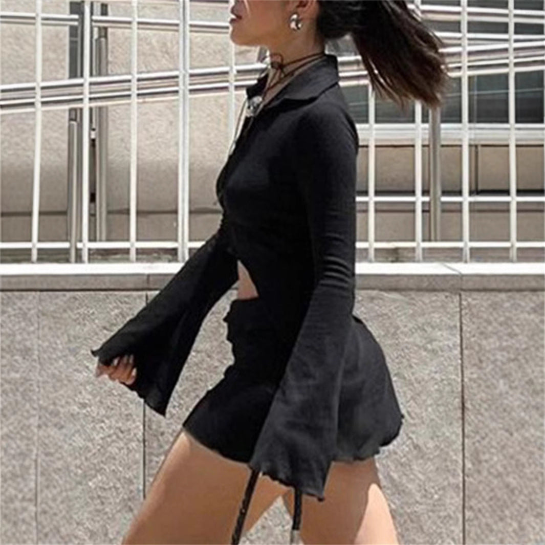 Womens Long-sleeve Off-shoulder, Midriff-baring Top Paired With A Figure-hugging Skirt Set by Ricaloux