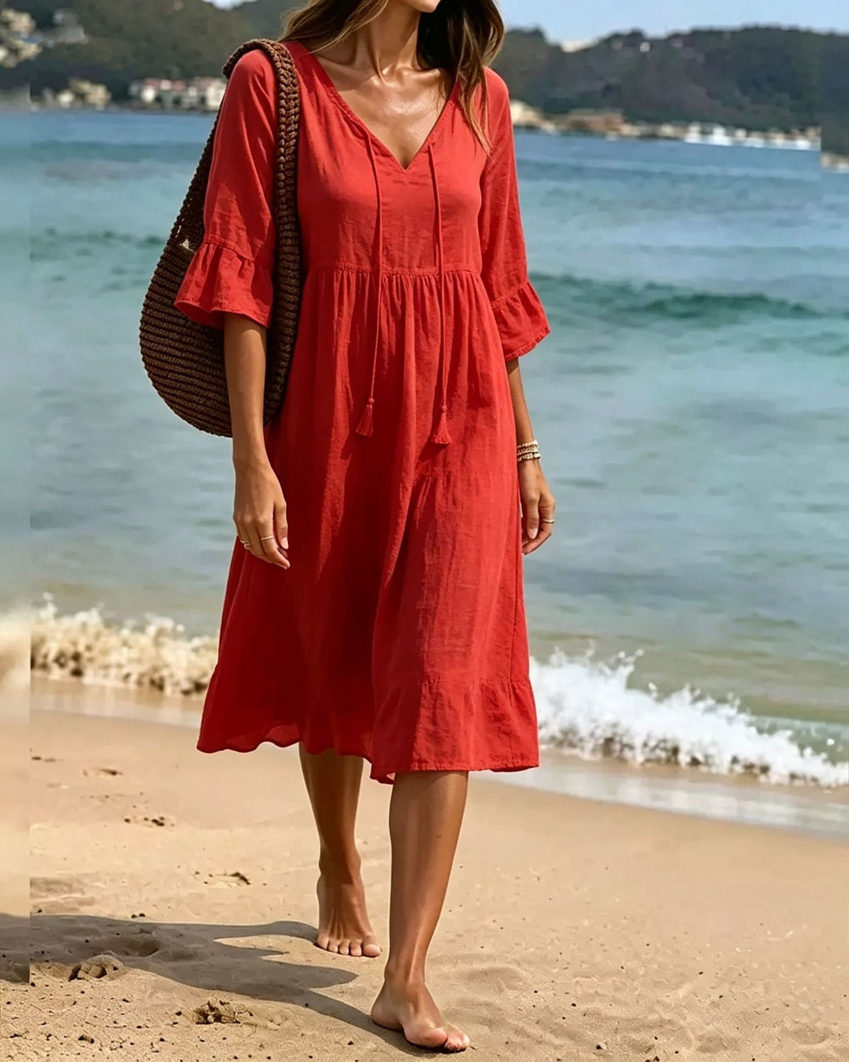 Ruffled Loose-fit Beach Midi Dress by Ricaloux