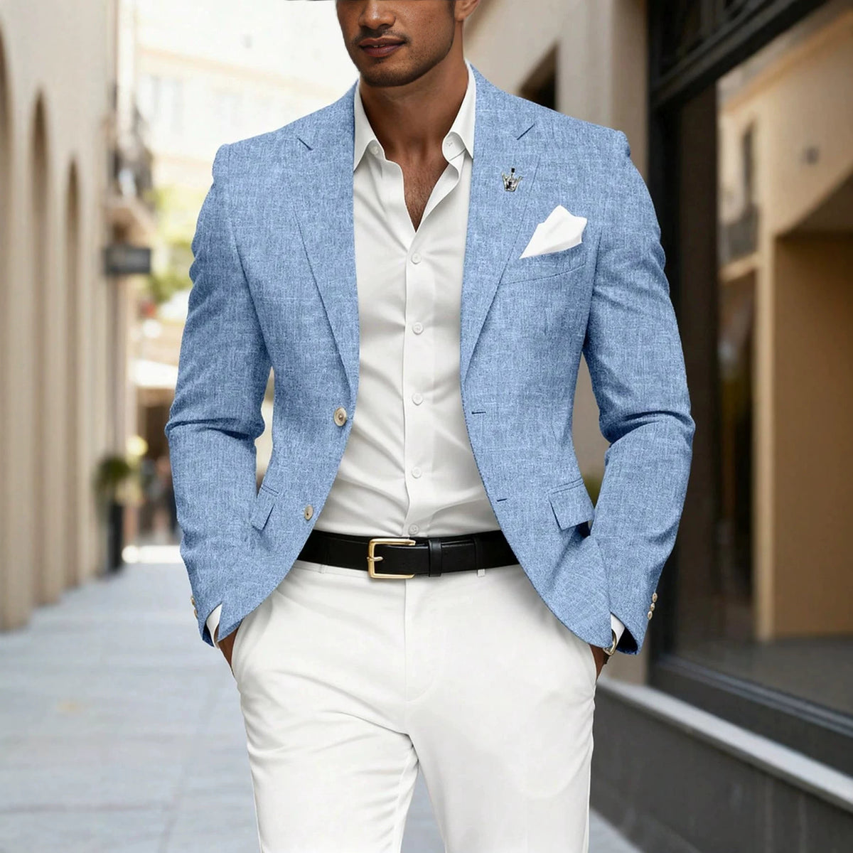 Mens Business-style Single-breasted Blazer With A Notch Lapel by Ricaloux