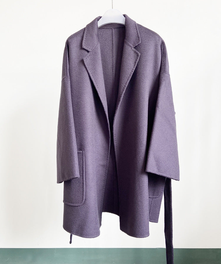 Mid-length Double-faced Wool Belted Coat by Ricaloux