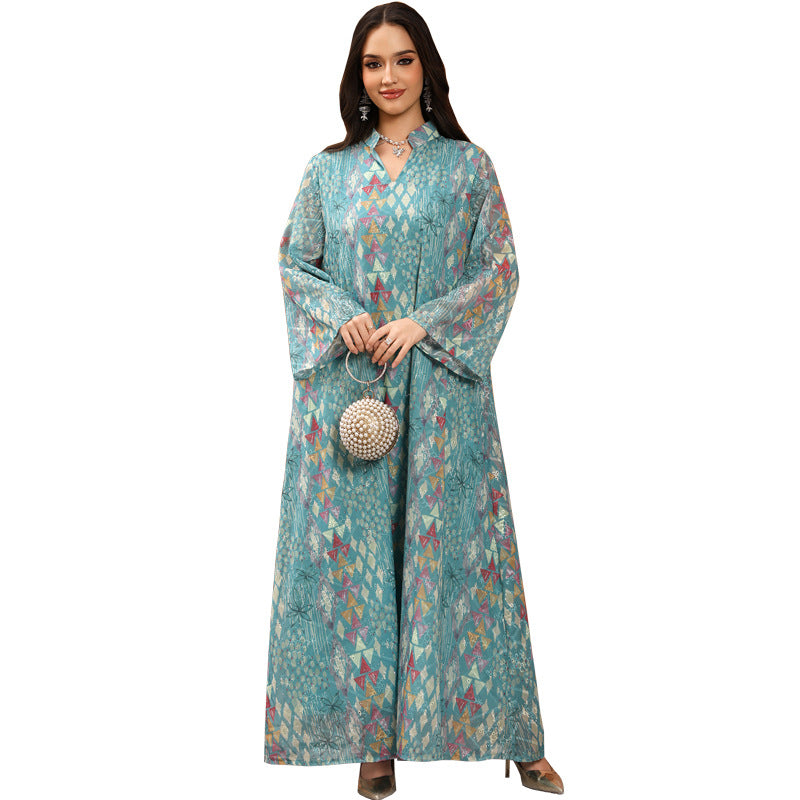 Embroidered Print Long-Sleeve Casual Dress by Ricaloux