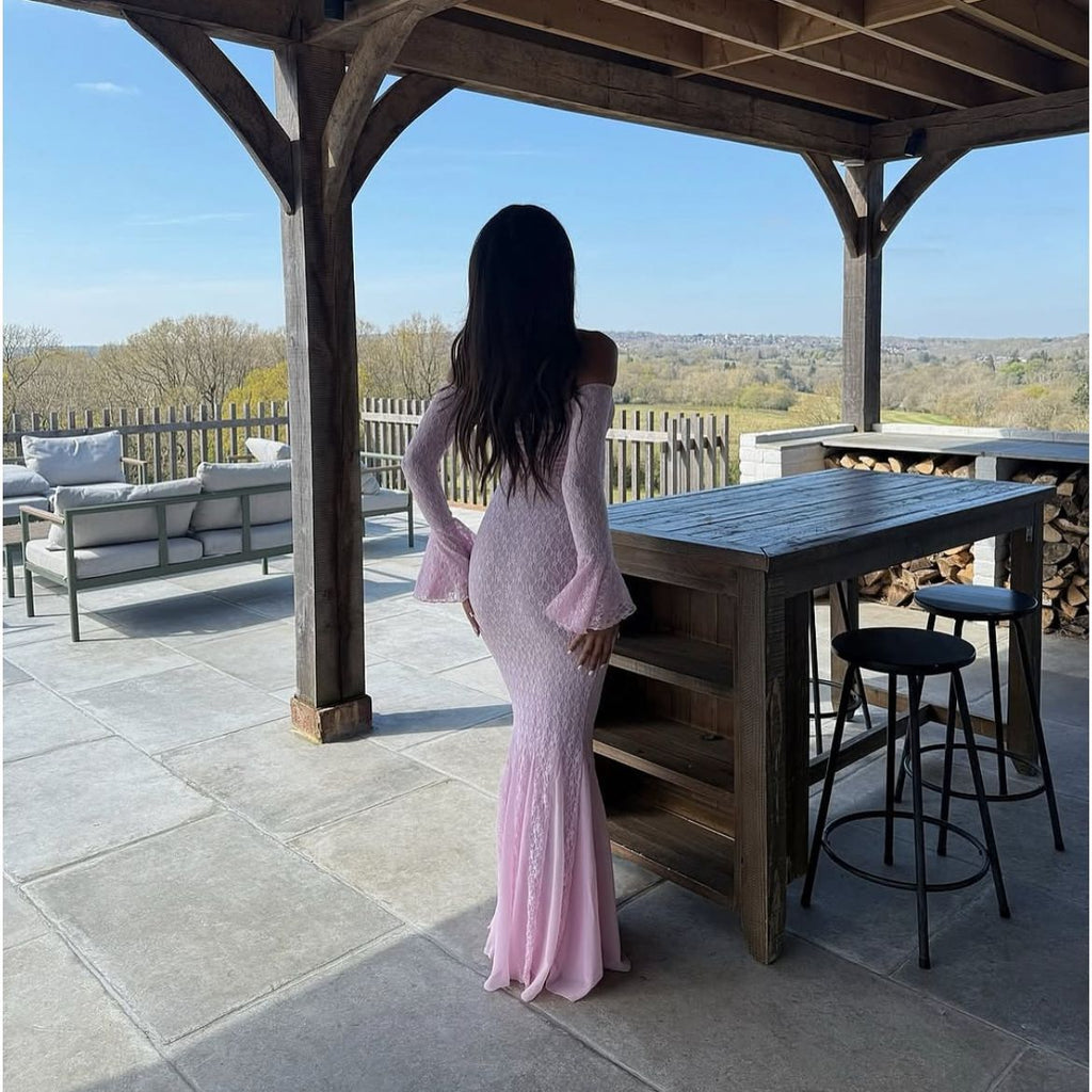 Womens One-shoulder Flared-sleeve Mermaid Dress by Ricaloux