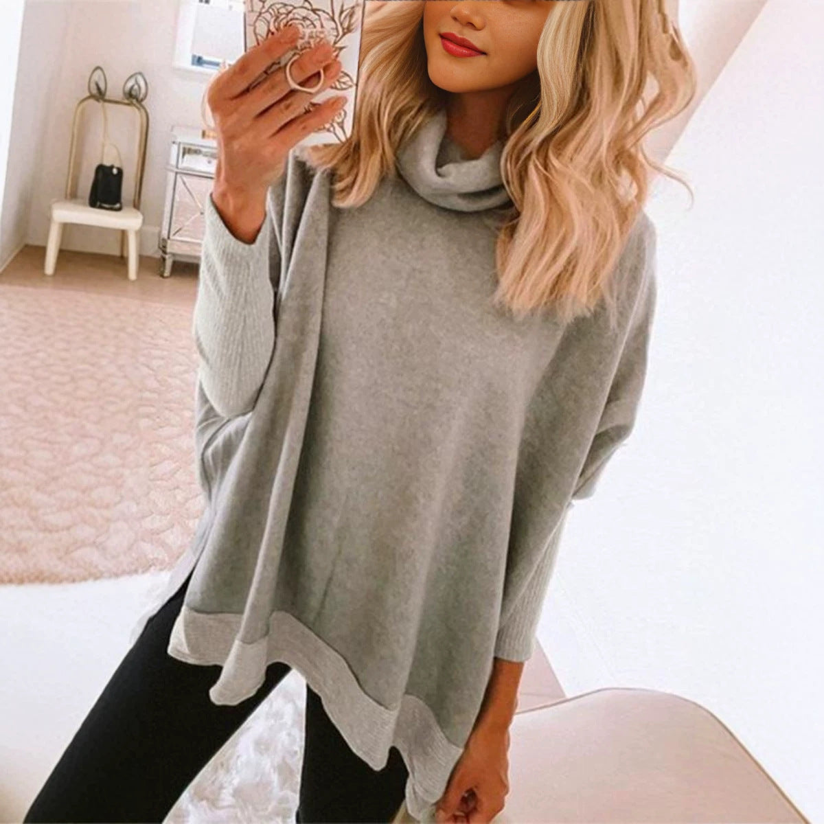 Women's High Neck Knitted Sweater Loose Sweatshirt by Ricaloux