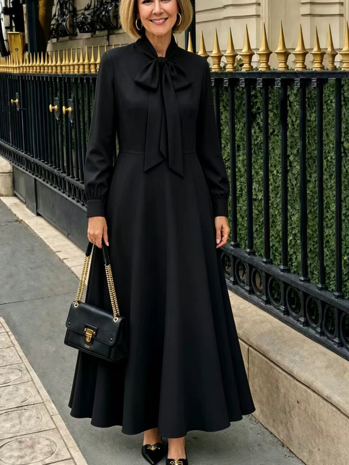 Springautumn Long-sleeve Puff-sleeve Dress With Bow Details At The Hem by Ricaloux