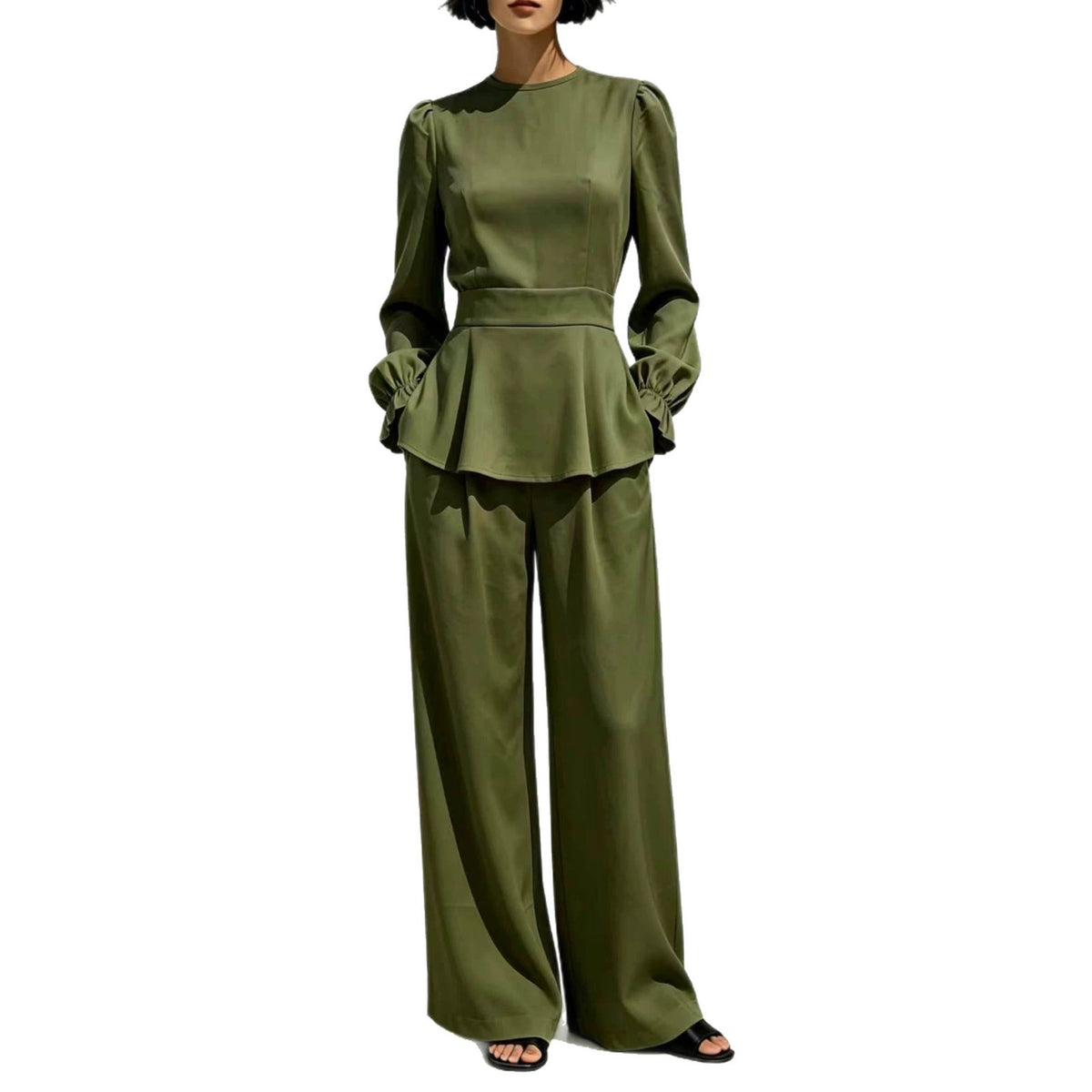 Fitted Waist Long-sleeve Pants Set by Ricaloux