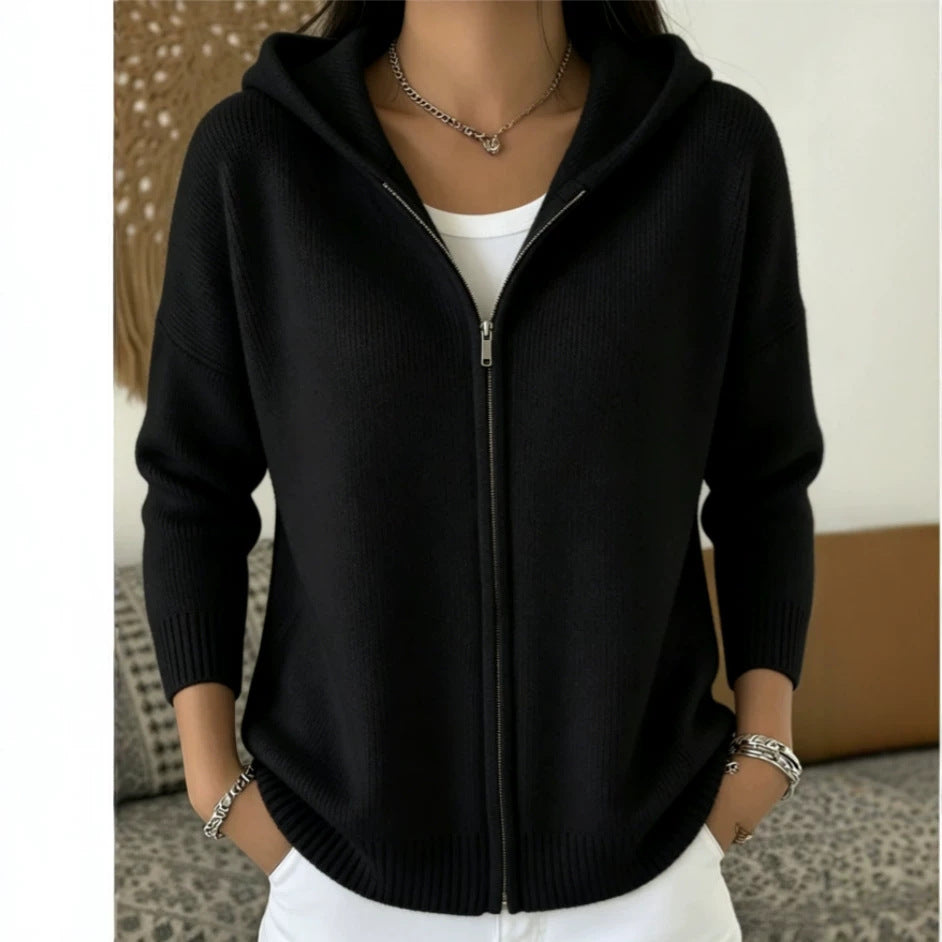 Zip-up Knitted Hooded Sweater Cardigan Coat by Ricaloux
